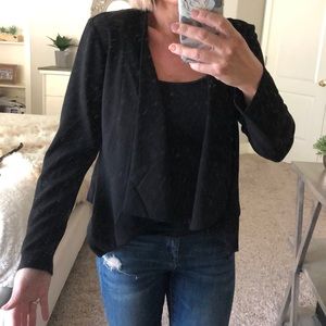 Drape front black blazer